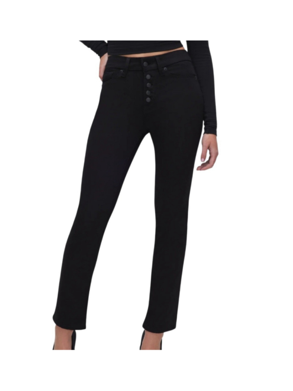 Good American Womens Black Button-Fly Cropped Jeans Size 6/28 Waist 28 Inseam 27